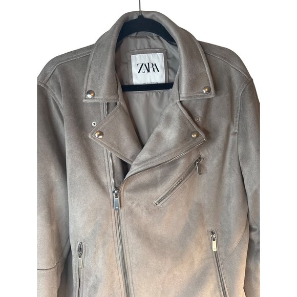 ZARA Gray Large Faux Suede Biker Jacket - Picture 9 of 16